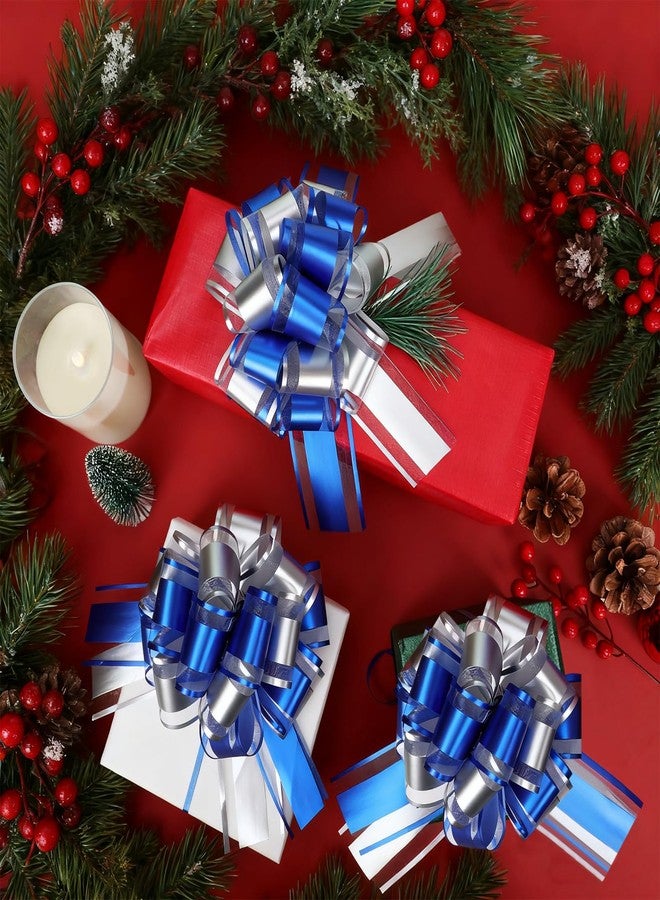 HEYTIMI 24 Pcs Christmas Large Pull Bows for Gift Wrapping Double-Layer Ribbon Bow 6 Inch Blue and Silver Xmas Bow for Presents Basket Wreath Wine Bottles Valentine Day Holiday Decor (Blue and Silver) - Image 4